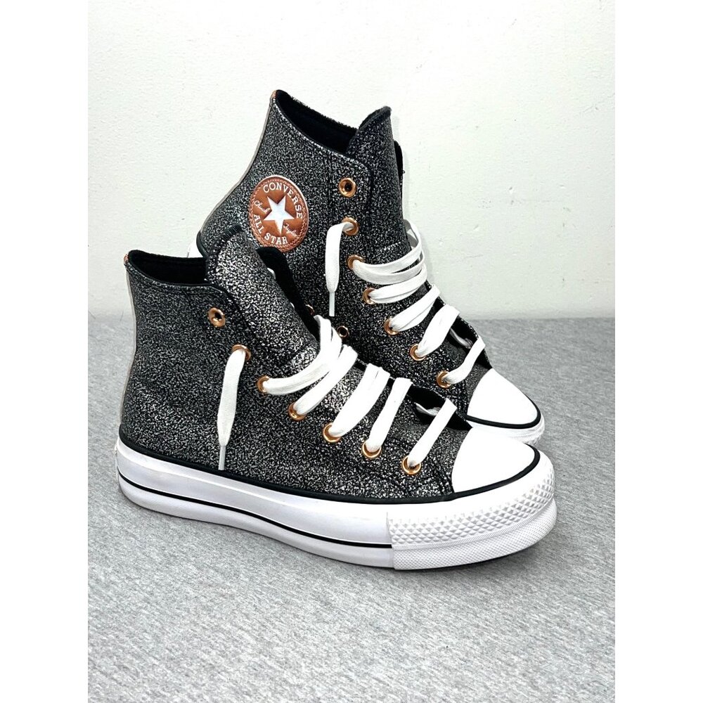 Converse All Star Womens Glitter Sneakers Size‎ 7.5 Black & Copper High Top